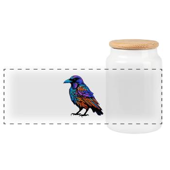 Raven Animal Colorful - Panoramic Cookie Jar with Wooden Lid - white - Front