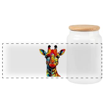 Giraffe Portrait Pop Art - Panoramic Cookie Jar with Wooden Lid - white - Front