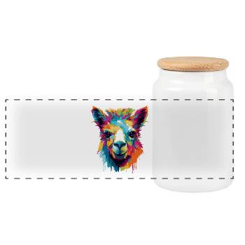 Llama Color Explosion Pop Art - Panoramic Cookie Jar with Wooden Lid - white - Front