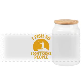 I Fish So I Don't Choke People Angler Spruch Angel - Panoramic Cookie Jar with Wooden Lid - white - Front