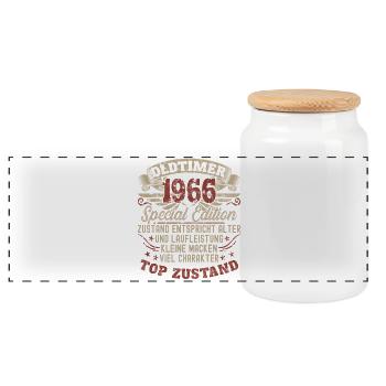 60 Birthday Age and mileage - Panoramic Cookie Jar with Wooden Lid - white - Front