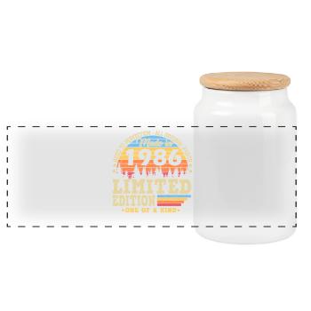 1986 Vintage Vintage Retro Birthday Gift - Panoramic Cookie Jar with Wooden Lid - white - Front