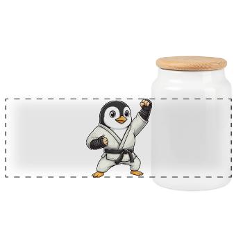 Süßer Pinguin Karate Kampfsport Lustig Cartoon - Panorama Keksdose mit Holzdeckel - Weiß - Vorne