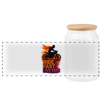 Ride Fast Live Free - Panoramic Cookie Jar with Wooden Lid - white - Front