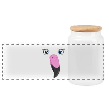 Flamingo Face Kawaii Pink Lazy DIY Bird Custome - Panoramic Cookie Jar with Wooden Lid - white - Front