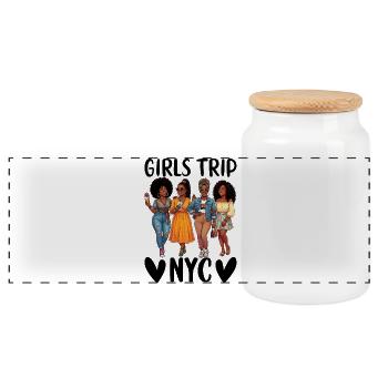 NYC Girls Trip - Panoramic Cookie Jar with Wooden Lid - white - Front