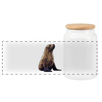 Seal Animal Sea Lion - Panoramic Cookie Jar with Wooden Lid - white - Front