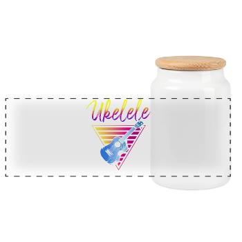 Hawaiian Ukulele Uke Retro 80s 90s - Panoramic Cookie Jar with Wooden Lid - white - Front