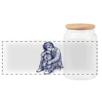 Melancholic Violin Sketch - Panoramic Cookie Jar with Wooden Lid - white - Front