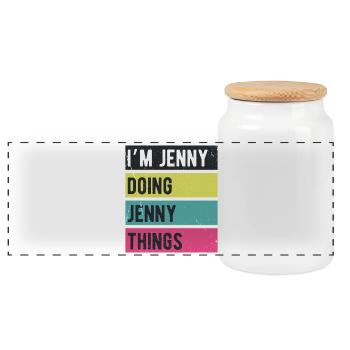 Je suis Jenny qui fait des choses Jenny Couleurs rétro - Boîte à biscuits avec couvercle en bois - blanc - Devant