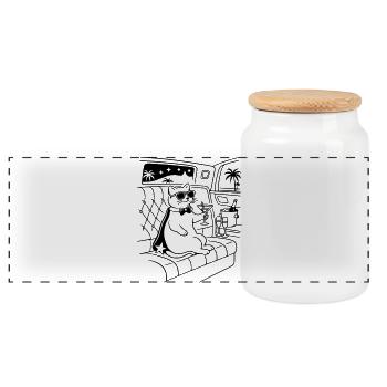 Fame Cat Cat Glamour Star Celebrity - Panoramic Cookie Jar with Wooden Lid - white - Front