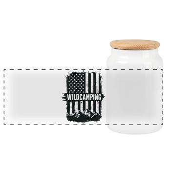 Wildcamping Abenteuer Berge USA Flagge - Panorama Keksdose mit Holzdeckel - Weiß - Vorne