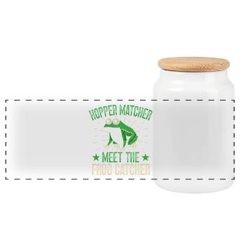Frog Catcher Hopper Matcher Frog - Panoramic Cookie Jar with Wooden Lid - white - Front