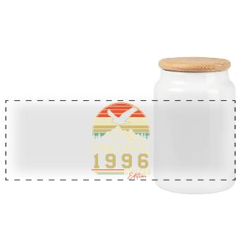 Original 1996 Vintage Birthday Retro Gift - Panoramic Cookie Jar with Wooden Lid - white - Front