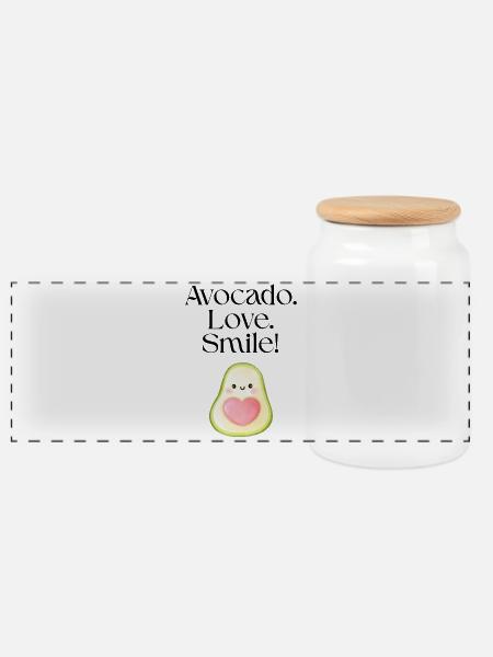 Avocado Love Smile - Panorama Keksdose mit Holzdeckel - Weiß