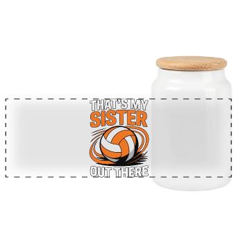 Volleyball Sister - Proud Sibling Design - Panoramic Cookie Jar with Wooden Lid - white - Front
