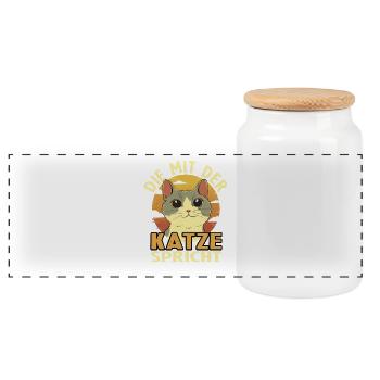 Katzenmama Geschenk Katzen Mama Katzenliebhaberin - Panorama Keksdose mit Holzdeckel - Weiß - Vorne