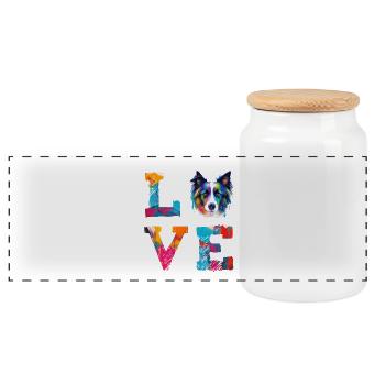 Buntes Border Collie Love Dog Kunstporträt - Panorama Keksdose mit Holzdeckel - Weiß - Vorne