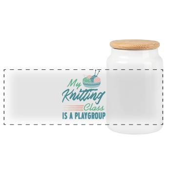 My Knitting Class Is a Playgroup Funny Yarn - Panorama Keksdose mit Holzdeckel - Weiß - Vorne