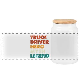 Truck Driver Hero Myth Legend - Panoramic Cookie Jar with Wooden Lid - white - Front
