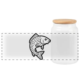 Karpfen Springend Fisch Angeln - Panorama Keksdose mit Holzdeckel - Weiß - Vorne