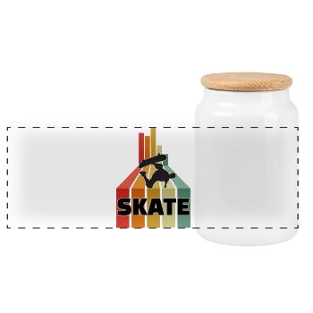 Skateboard Skate - Boîte à biscuits avec couvercle en bois - blanc - Devant