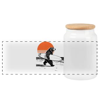 Bear with board - Panoramic Cookie Jar with Wooden Lid - white - Front