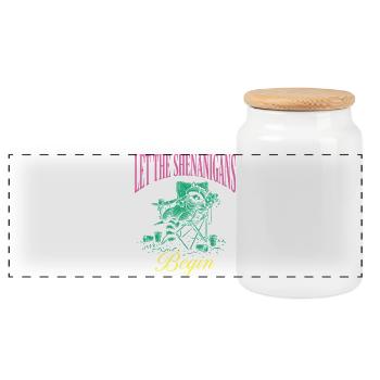 Shenanigans Funny Raccoon Mardi Gras - Panoramic Cookie Jar with Wooden Lid - white - Front