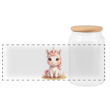 Zuckersüßes Einhornbaby Illustration - Panorama Keksdose mit Holzdeckel - Weiß - Vorne