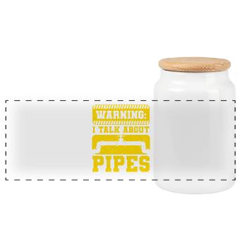 Pipelayers I Talk About Pipes - Panoramic Cookie Jar with Wooden Lid - white - Front