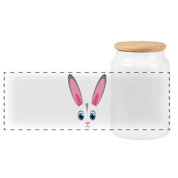 Cute Rabbit Face Kawaii Bunny Easter Lazy Costume - Panoramic Cookie Jar with Wooden Lid - white - Front