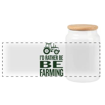 Tractor Fan Saying I'D RATHER BE FARMING - Panoramic Cookie Jar with Wooden Lid - white - Front