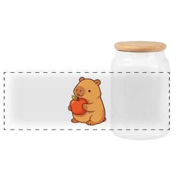 Illustration de capybara avec pomme - Boîte à biscuits avec couvercle en bois - blanc - Devant