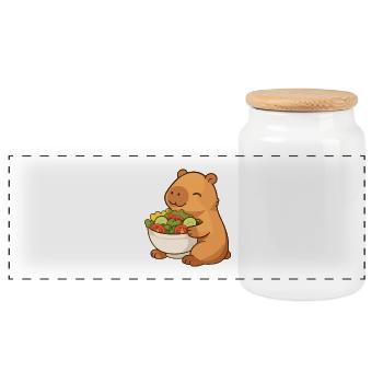 Capybara avec saladière colorée - Boîte à biscuits avec couvercle en bois - blanc - Devant