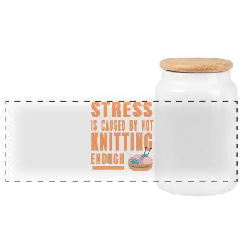 Stress Relief Through Knitting Funny Yarn Life - Panorama Keksdose mit Holzdeckel - Weiß - Vorne