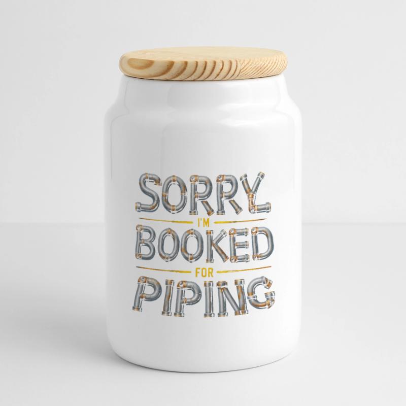 Pipe Layer Pipeline Builder Panoramic Cookie Jar with Wooden Lid