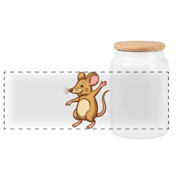 Süße Maus tanzt springt happy lustig glücklich - Panorama Keksdose mit Holzdeckel - Weiß - Vorne