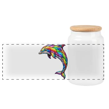Bunter Mosaik-Delfin Abstraktes Ocean Art Design - Panorama Keksdose mit Holzdeckel - Weiß - Vorne