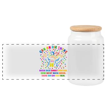 Santé | Confettis | Va au bar | Costume - Boîte à biscuits avec couvercle en bois - blanc - Devant