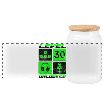 Joueur 30e anniversaire Gamer Niveau 30 débloqué - Boîte à biscuits avec couvercle en bois - blanc - Devant