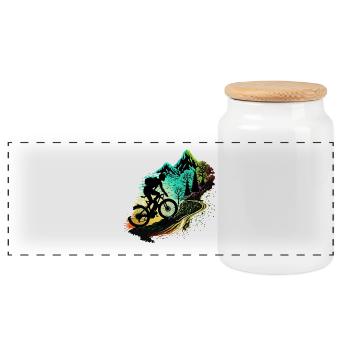 Mountain Biking in The Mountains - Panoramic Cookie Jar with Wooden Lid - white - Front