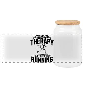 I dont need Therapy, I just need Running - Panoramic Cookie Jar with Wooden Lid - white - Front