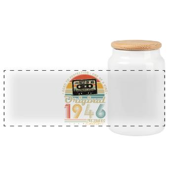 Original 1946 Vintage Birthday Retro - Panoramic Cookie Jar with Wooden Lid - white - Front
