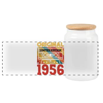 70th Birthday 70 Years Original 1956 Vintage - Panoramic Cookie Jar with Wooden Lid - white - Front