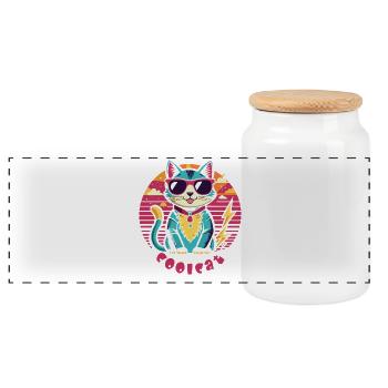 Coole Katze mit Sonnenbrille - Panorama Keksdose mit Holzdeckel - Weiß - Vorne