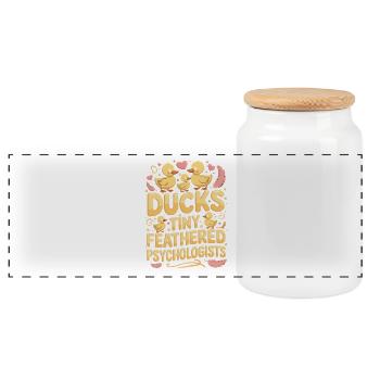 Ducks Tiny Feathered Psychologists Funny Ducks - Panoramic Cookie Jar with Wooden Lid - white - Front