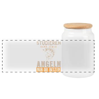 Anyone can study fishing only the best - Panoramic Cookie Jar with Wooden Lid - white - Front