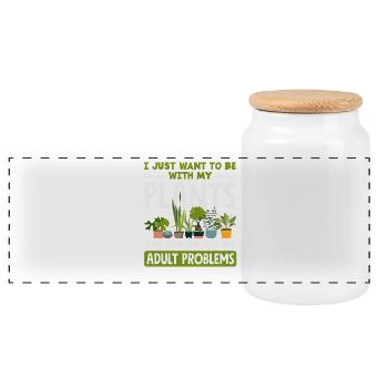 Plant Lovers Adults Problems Gardeners - Panoramic Cookie Jar with Wooden Lid - white - Front