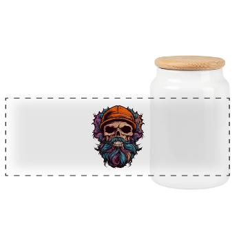 Totenkopf mit Bart - Panorama Keksdose mit Holzdeckel - Weiß - Vorne