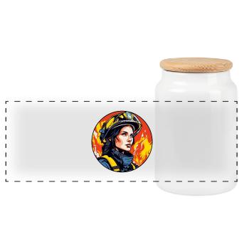 Fire Brigade Firefighter - Panoramic Cookie Jar with Wooden Lid - white - Front